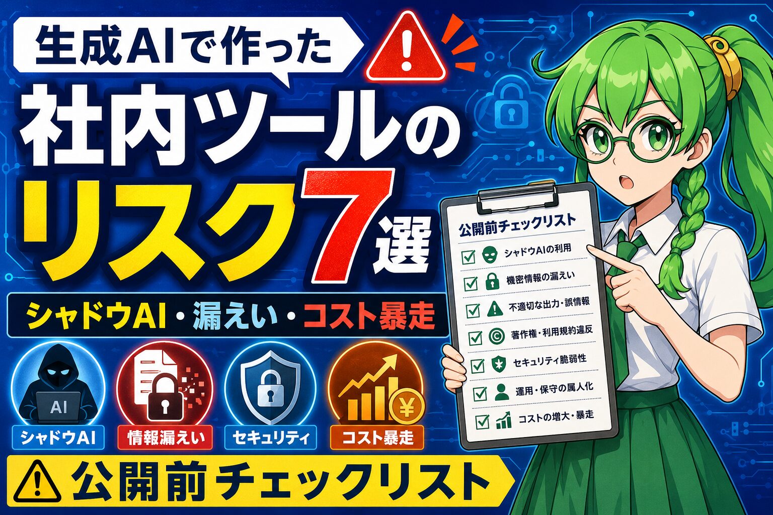 生成AIで作った社内ツールのリスク7選｜シャドウAI・漏えい・コスト暴走を防ぐ公開前チェックリスト